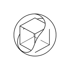 Abstract 3D Box Icon with Circular Flow Design Minimalist Line Art Symbol