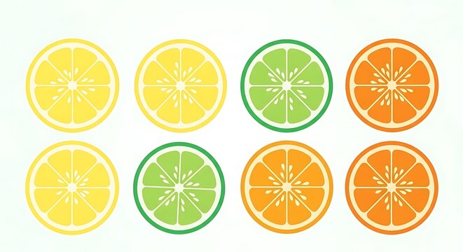 Vibrant Citrus Slices Collection - Lemons, Limes, and Oranges.