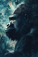 A close up of a gorilla with its face showing