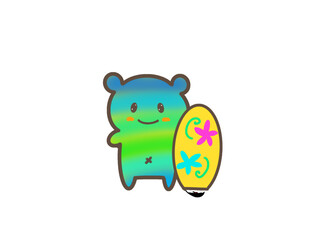 Cute Surfing Character with Surfboard Illustration