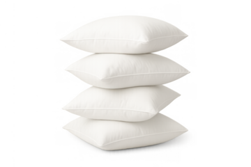 Stack of white bedding pillows creating soft comfort for sleep and relaxation, transparent background