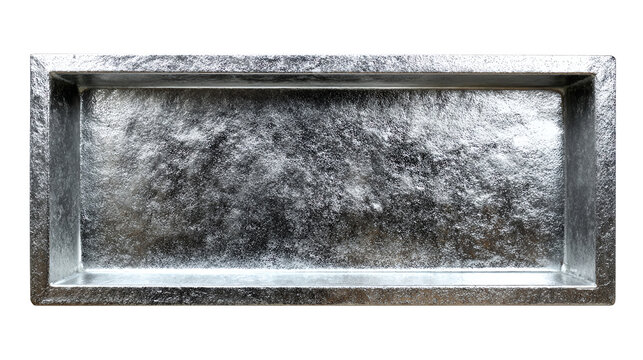 Galvanized Steel Shelf: A rectangular galvanized steel shelf, characterized by its durable, metallic construction and industrial aesthetic.