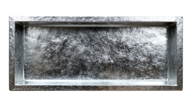 Galvanized Steel Shelf: A rectangular galvanized steel shelf, characterized by its durable, metallic construction and industrial aesthetic.