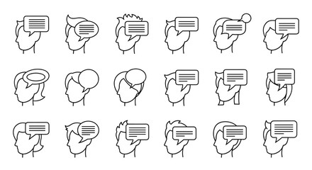 Vivid cartoon illustration of a stylized human head profile with a prominent speech bubble emerging from its forehead, set against a clean white background, perfect for graphic design, web