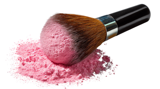 Makeup Brush and Pink Powder: A makeup brush rests gently in a delicate pink powder, suggesting beauty, pampering, and the art of cosmetic application. 