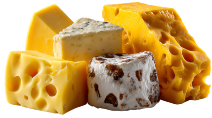 A Variety of Cheeses: An appetizing selection of various cheeses, each piece showcasing unique textures and colors, arranged in an artful composition, ready to tantalize the taste buds.