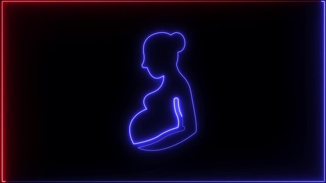 Glowing neon line pregnant woman icon with smooth animation. Motherhood maternity symbol HD video isolated on black background.