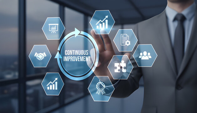 Continuous improvement concept. Solving problems, improving organizational processes. Creating continuous improvement mindset. Project and process management, lean improvement technique, kaizen.