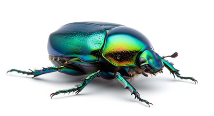 Naklejka premium Shining Jewel Beetle : A close-up view captures the intricate details and iridescent beauty of a jewel beetle, showcasing its vibrant, colorful, and metallic exoskeleton.