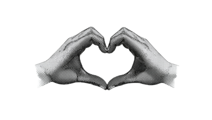 Close-up of a pair of hands forming a heart shape against a white background, symbolizing love and connection