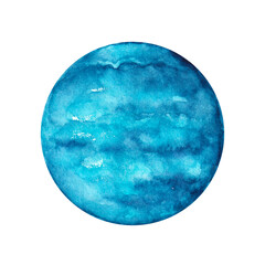 Uranus planet watercolor illustration. Planet illustration. Solar system. Universe, space, galaxy, planet. Atlas. Astronomy, science. Celestial body. Isolated illustration. For print 