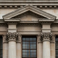 Obraz premium Detailed view of an elaborate stone renaissance architectural facade, highlighting classical symmetry and decorative elements ,impressive ,pediment ,vertical
