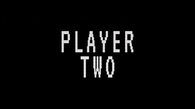 A vintage pixel art PLAYER TWO message flickers, ready for the next player to begin. 4K video text animation for vintage arcade game intro. - Powered by Adobe