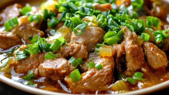 Vibrant Sri Lankan beef curry with aromatic spices, served in a traditional style. This hearty dish is often eaten with rice and is a delicious representation of local cuisine.