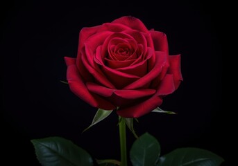 Naklejka premium Ethereal lighting illuminates a solitary, perfect deep crimson rose, symbolizing sacred devotion, purity, faith, and spiritual grace ,love ,mood ,plant