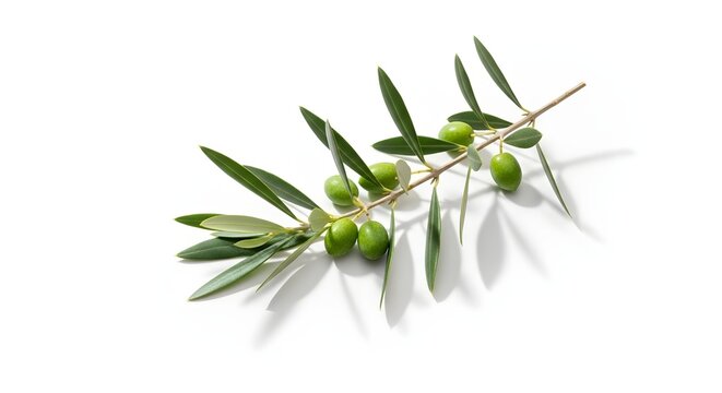 Olive Branch in Solitude: A serene shot of an olive branch, adorned with ripe, green olives and lush foliage, rests gently. A symbol of peace, purity, and enduring life.