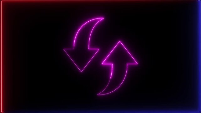 Neon refresh and recycle icon animation. glowing neon line Refresh icon animation on black background.