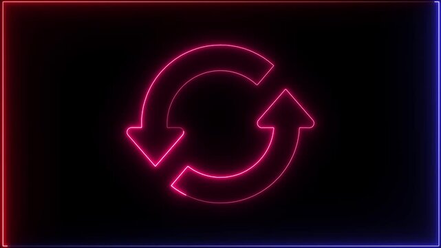 Glowing neon line Refresh icon isolated on black background. Reload symbol. reload icon animation. Glowing neon line Refresh icon isolated on black background