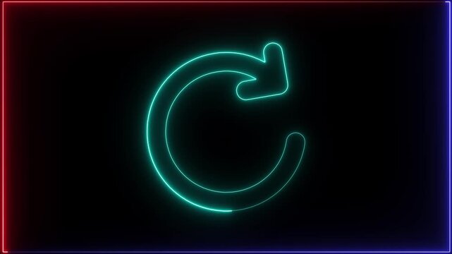 Abstract neon refresh with reload animation icon round loading arrow rotate circle animated sign symbol on black background