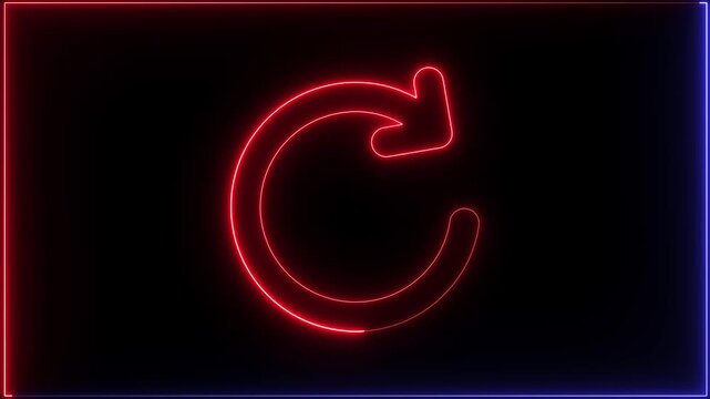 Abstract neon refresh with reload animation icon round loading arrow rotate circle animated sign symbol on black background