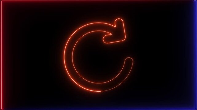 Abstract neon refresh with reload animation icon round loading arrow rotate circle animated sign symbol on black background