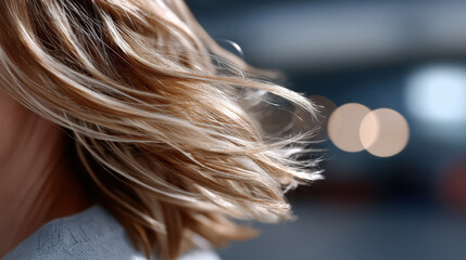 Capturing a close-up of hair flowing in a gentle breeze, this image emphasizes the delicate beauty and free-spirited nature, evoking feelings of tranquility and joy.