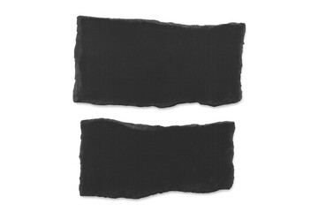 Torn black paper pieces creating a distressed frame element with rough edges on transparent background