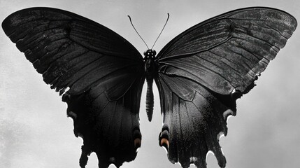 Obraz premium Black butterfly, studio shot, soft lighting, blurred gray background. Possible use nature, art