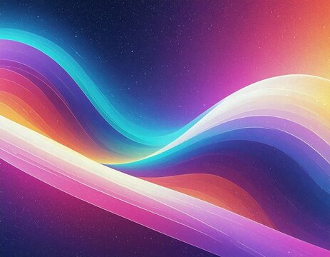 Colorful, abstract wave-like shapes with a starry backdrop - Powered by Adobe