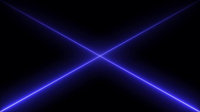 glowing neon lines streaming across on the screen. Straight neon laser line  black background