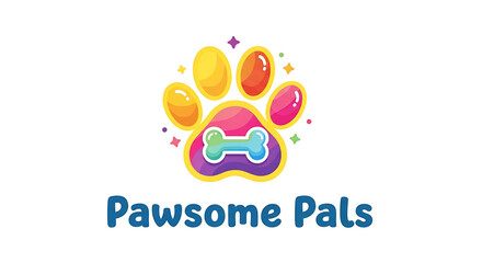 Colorful Paw Print Logo for Pet Care Services, Dog Walking, and Animal Training