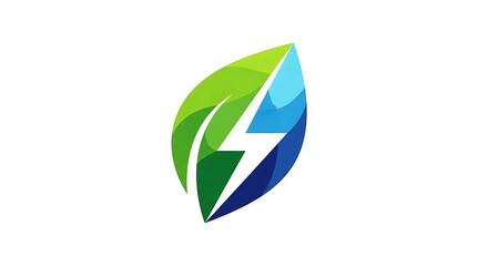 Modern graphic logo representing sustainable energy solutions, combining a vibrant green and blue leaf design with a striking white lightning bolt for environmental power