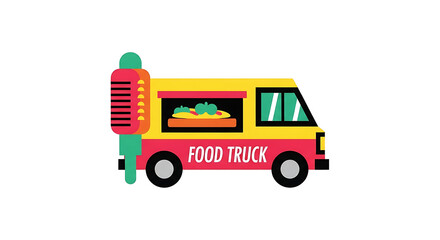Colorful Vector Illustration of a Food Truck on a White Background for Culinary and Business Concepts