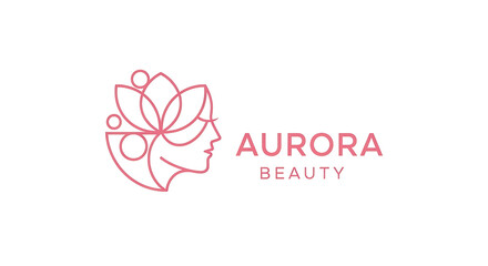 Aurora Beauty Logo Minimalist Design Featuring a Woman's Silhouette and Floral Elements