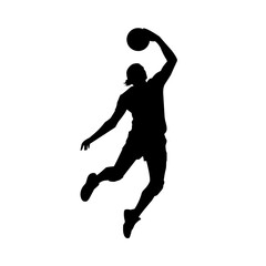 Basketball Player Silhouette in Action Dunking the Ball High