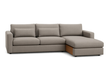 Beige sectional sofa with chaise longue providing comfortable modern furniture for living room, transparent background