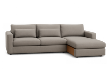 Beige sectional sofa with chaise longue providing comfortable modern furniture for living room, transparent background