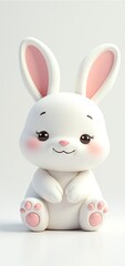 A cute, minimalist white rabbit with pink inner ears and cheeks sits adorably on a clean background  soft, cuddly, and perfectly charming.