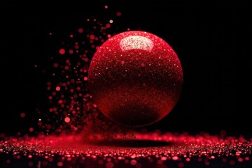 Crimson glitter explosion Abstract image of a dynamic explosion of fine, crimson red glitter suspended in mid air. Tiny particles scatter outwards with sharp focus on the individual glitter grains,
