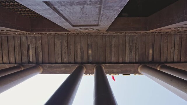Upward View of Portico Columns at La Scala Theatre in Milan, Italy,filmed on September 15, 2025.
