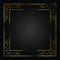 Elegant Gold Decorative Frame and Border on a Black Background, perfect for luxury invitations, certificates, classic design templates, or festive greeting cards