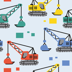 Construction Crane Seamless Pattern for Kids 
