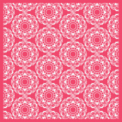 Seamless, Mandala, Pattern, White, Vibrant, Coral, Background, Decorative, Ethnic, Ornament, Design, Textiles, Wallpaper, Vector, Illustration, Minimalist, Artistic, Stylish, Geometric, Circular, Symm