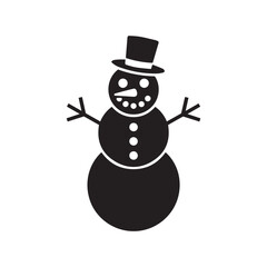 Black Snowman Silhouette with Hat . Christmas Frosty Vector.