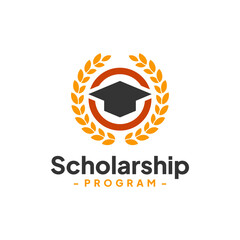 Graduate Hat with Laurel Wreath Logo Design Vector. Concept of education school scholarship, campus, university and college.