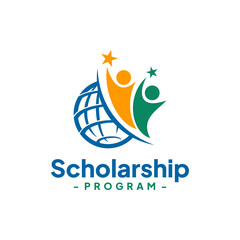 Globe and Two People Reach Stars Logo Design Vector. Concept of school education scholarship, academic, campus, university and college. © SejalanArt