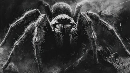 Close-up of a spider, dark setting, natural habitat, ominous mood