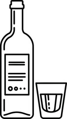 Minimalist line art bottle and shot glass icon for alcohol and beverage concepts vector