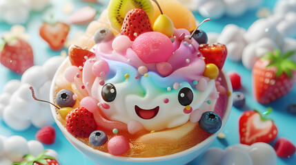 3d cute es campur bowl character colorful