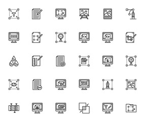 Art and Editor icon set. Vector graphic collection fr editing, typography, anddesign. Includes text, conent, crop, color control, oom, alignment, folder, an more.